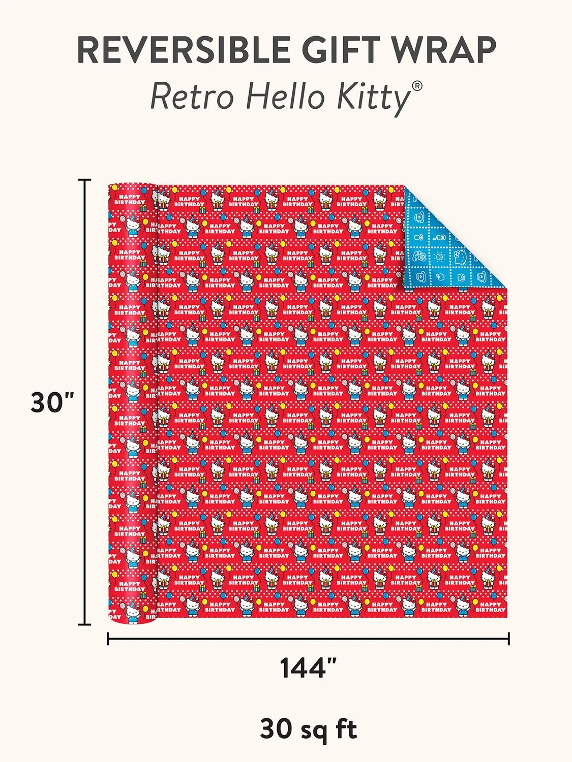 Hello Kitty x Studio Oh! Retro Red gavepapir vendbart