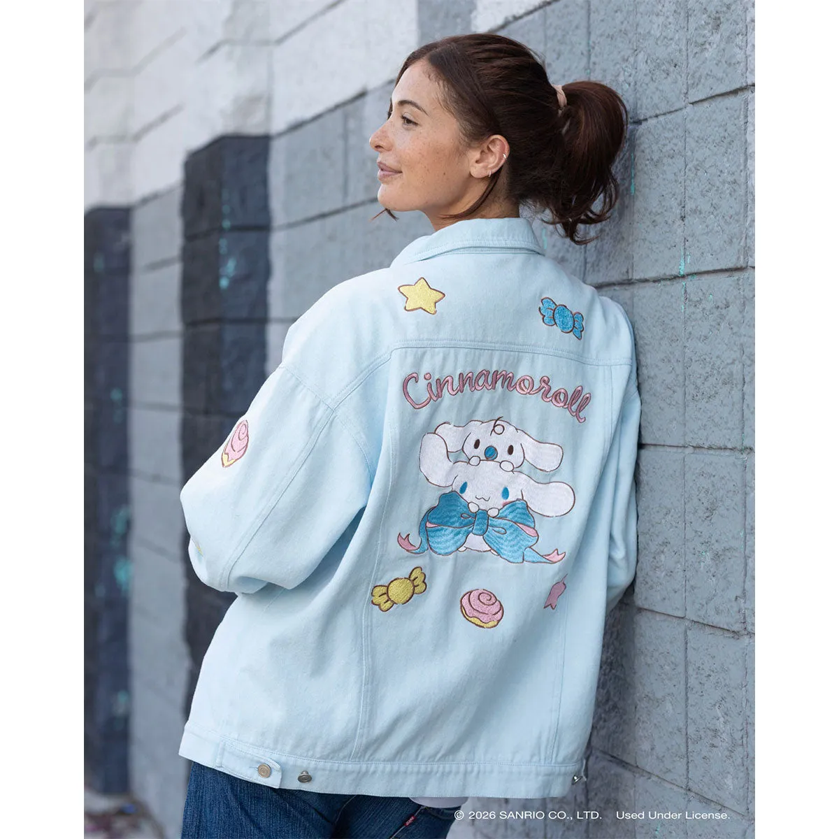Hello Kitty Cinnamoroll x JapanLA Ribbons denimjakke blå XS–XXL broderi