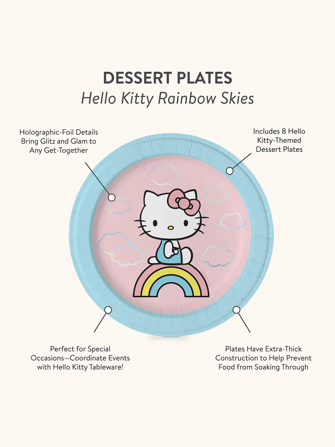 Hello Kitty Rainbow Skies desserttallerkener 8-pakning papir