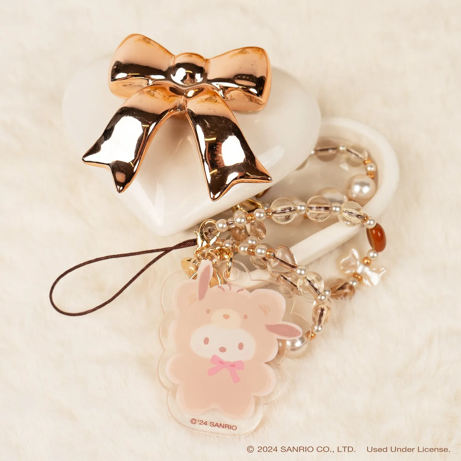 Hello Kitty Pochacco Latte Bear perlepyntet mobilrem med avtakbar charm