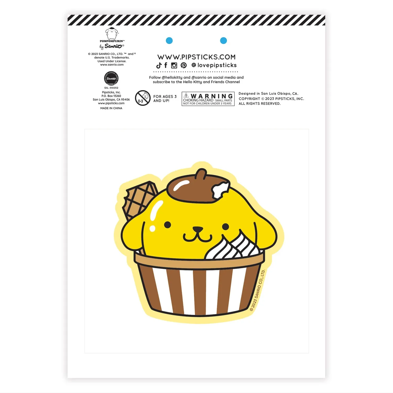 Hello Kitty Pompompurin x Pipsticks Café Cruiser klistremerker 2 stk duft