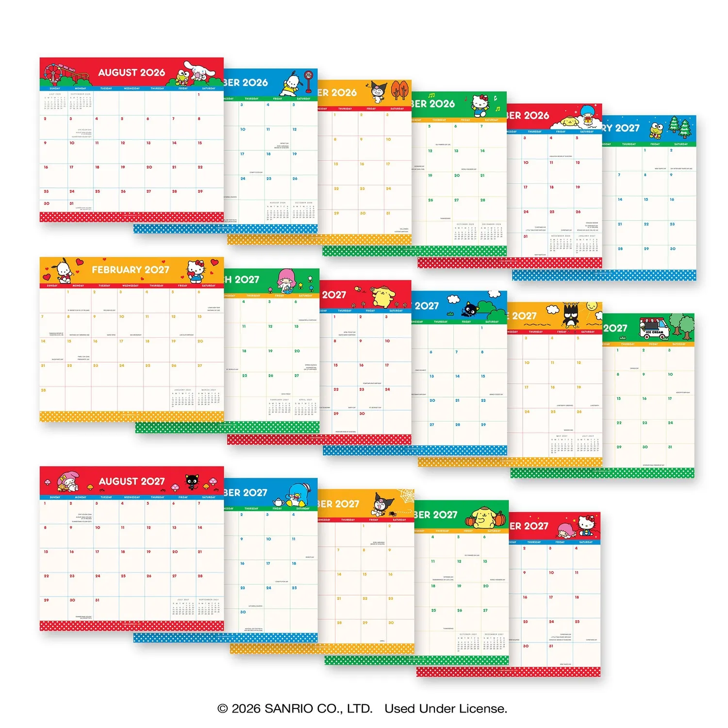 Hello Kitty and Friends 2027 Retro Magnetic Monthly Pad kalender 17 måneder