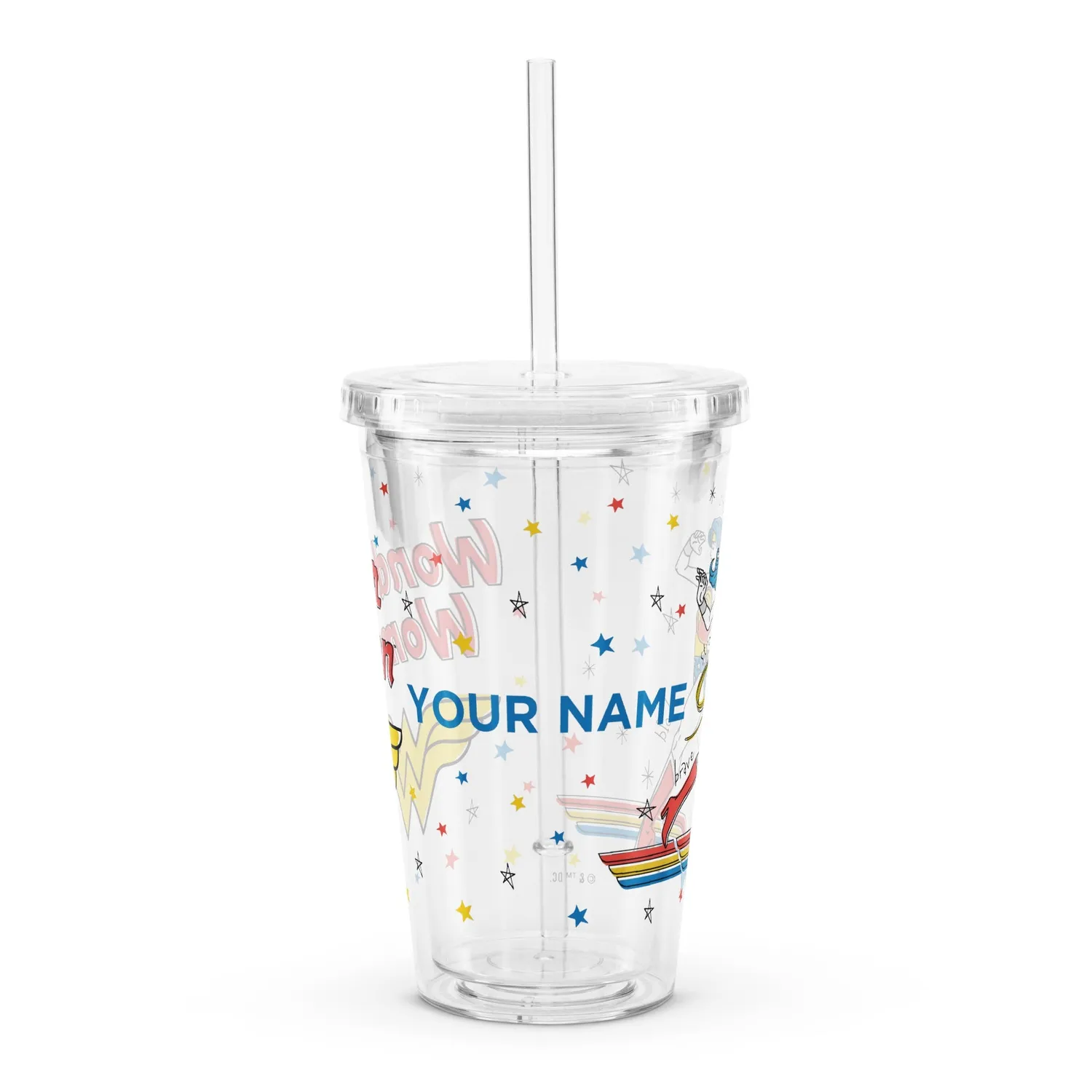 Batman WONDER WOMAN Personalized Plastic Tumbler plastkopp 16 oz med navn