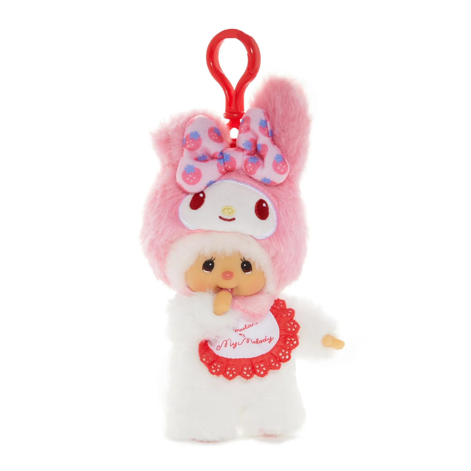 My Melody x Monchhichi Chimutan plysjmaskot nøkkelring rosa