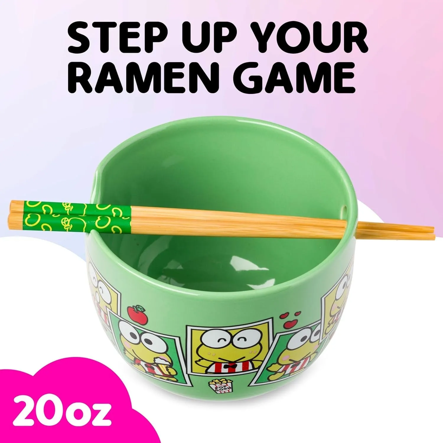 Hello Kitty Keroppi Ceramic Ramen Bowl and Chopstick Set Snap Shots 20 oz