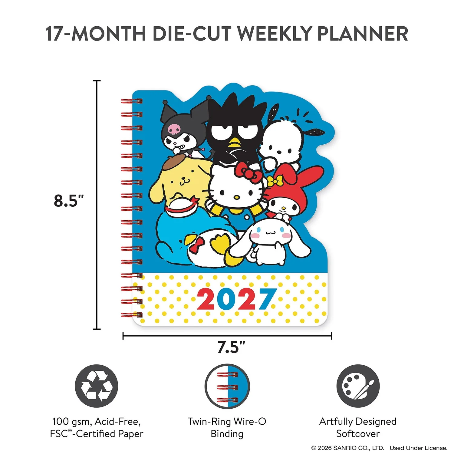 Hello Kitty and Friends 2027 Retro Die-Cut ukeplanlegger 17 måneder