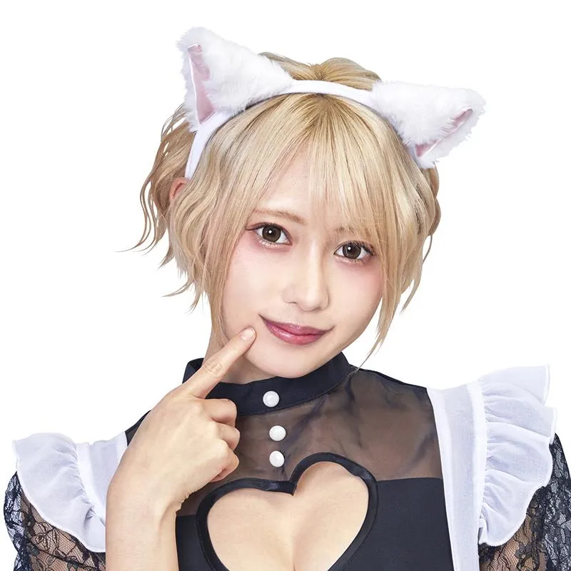 Kawaii Fashion White Cat Ear Headband hårbøyle klar stein