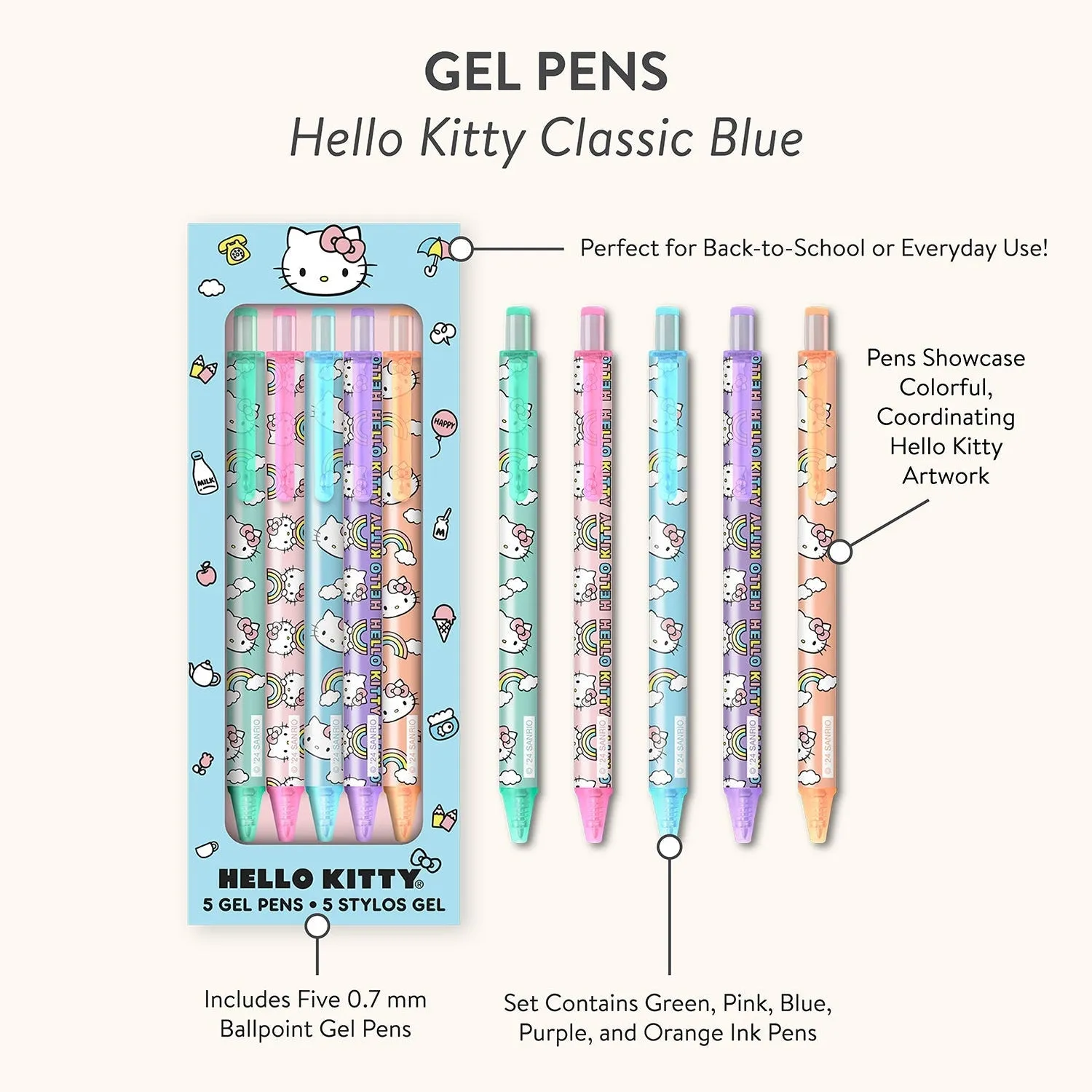 Hello Kitty x Studio Oh! gelpenner 5-pakning 0,7 mm