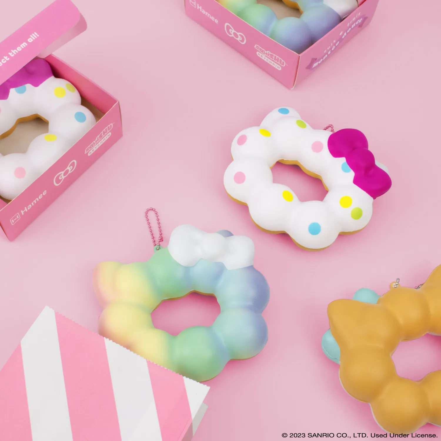 Hello Kitty Mochi Donut Squishy nøkkelring Rainbow
