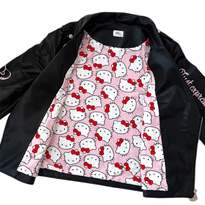 Hello Kitty x Lola + The Boys Graffiti Biker Jacket barnejakke svart