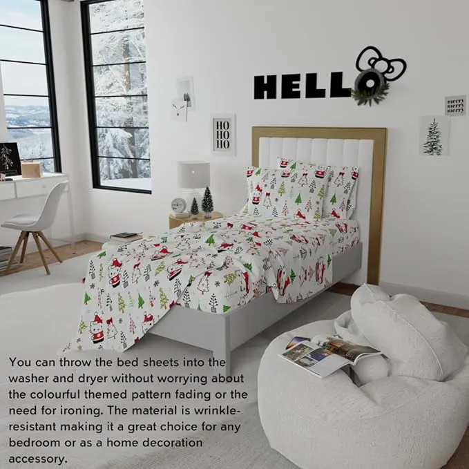 Hello Kitty Holiday Cotton Flannel Sheet Set sengesett bomull