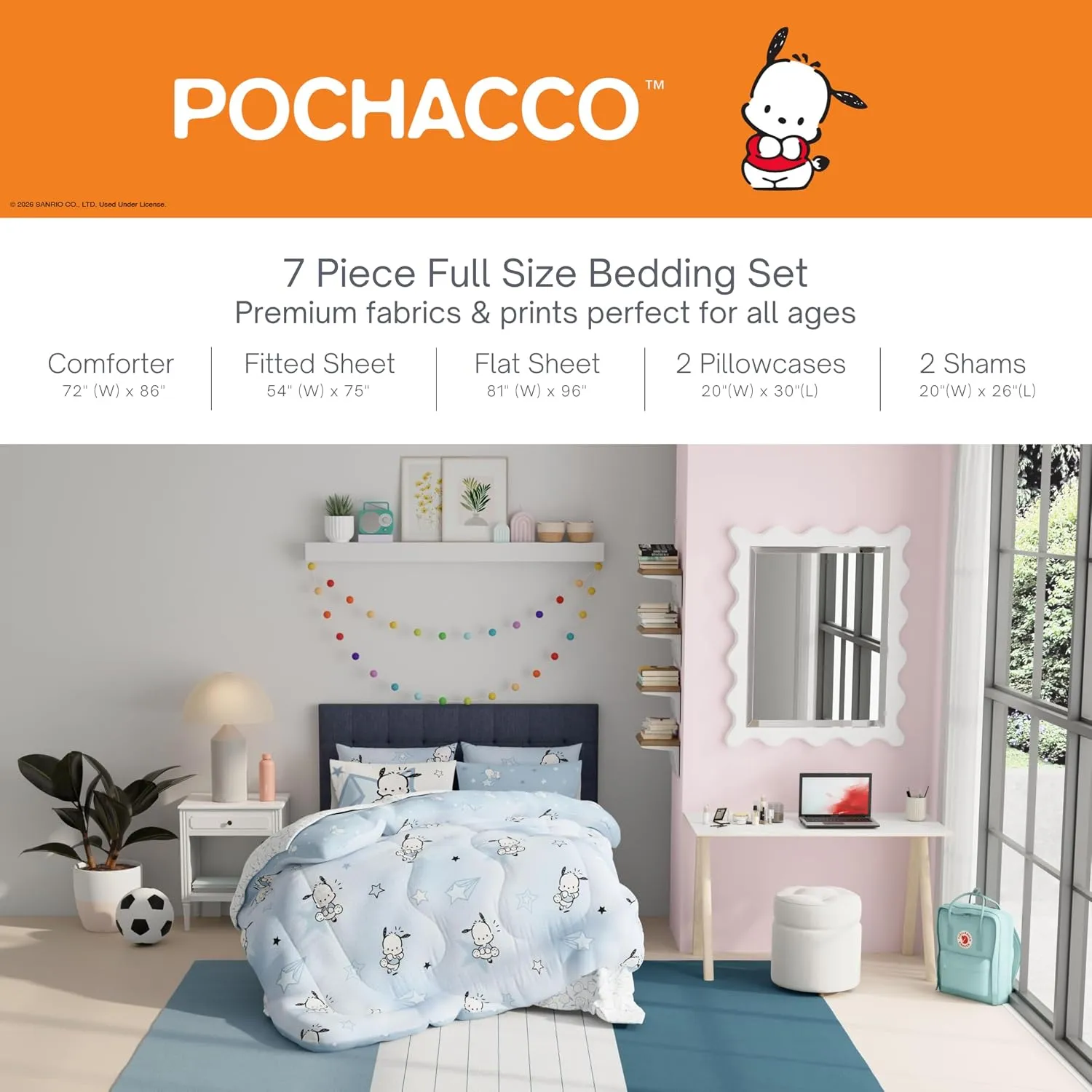 Hello Kitty Pochacco Superstar Bedding Set sengesett Twin 5 deler mikrofiber