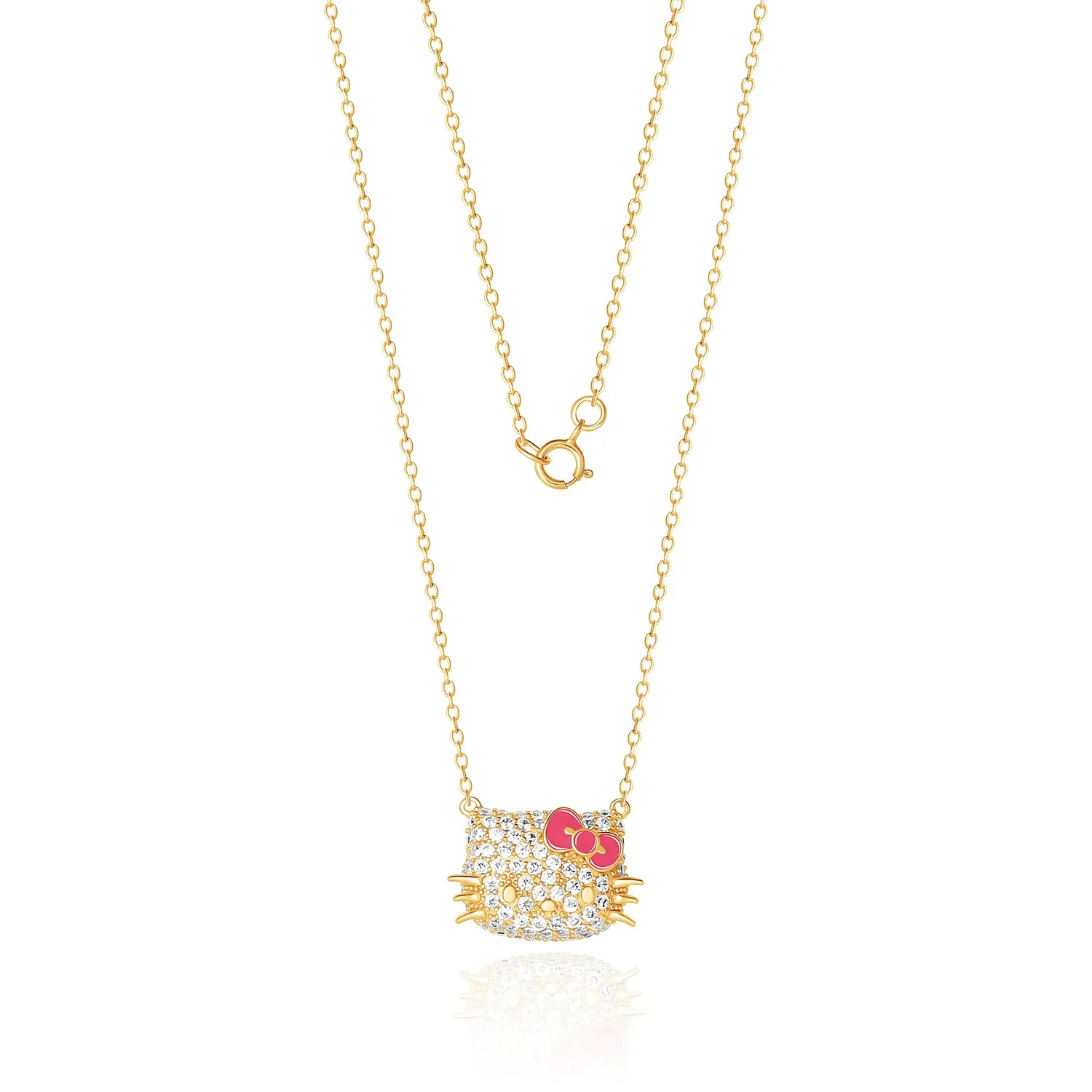 Hello Kitty 18” Gold Plated Face Pave 3D Necklace halskjede 18 tommer