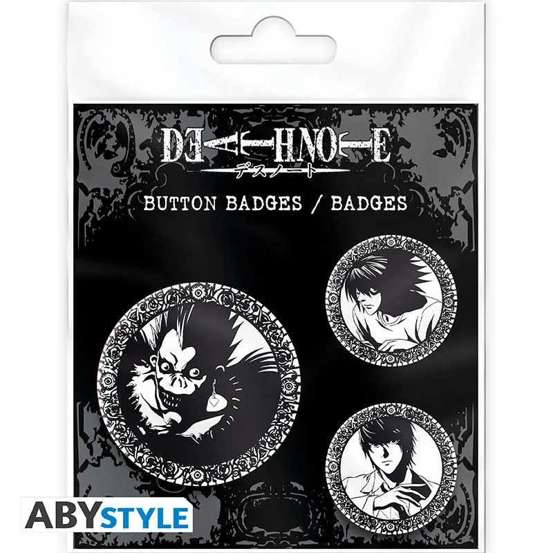 Neo Tokyo Death Note Light, L & Ryuk buttons 3-pakning