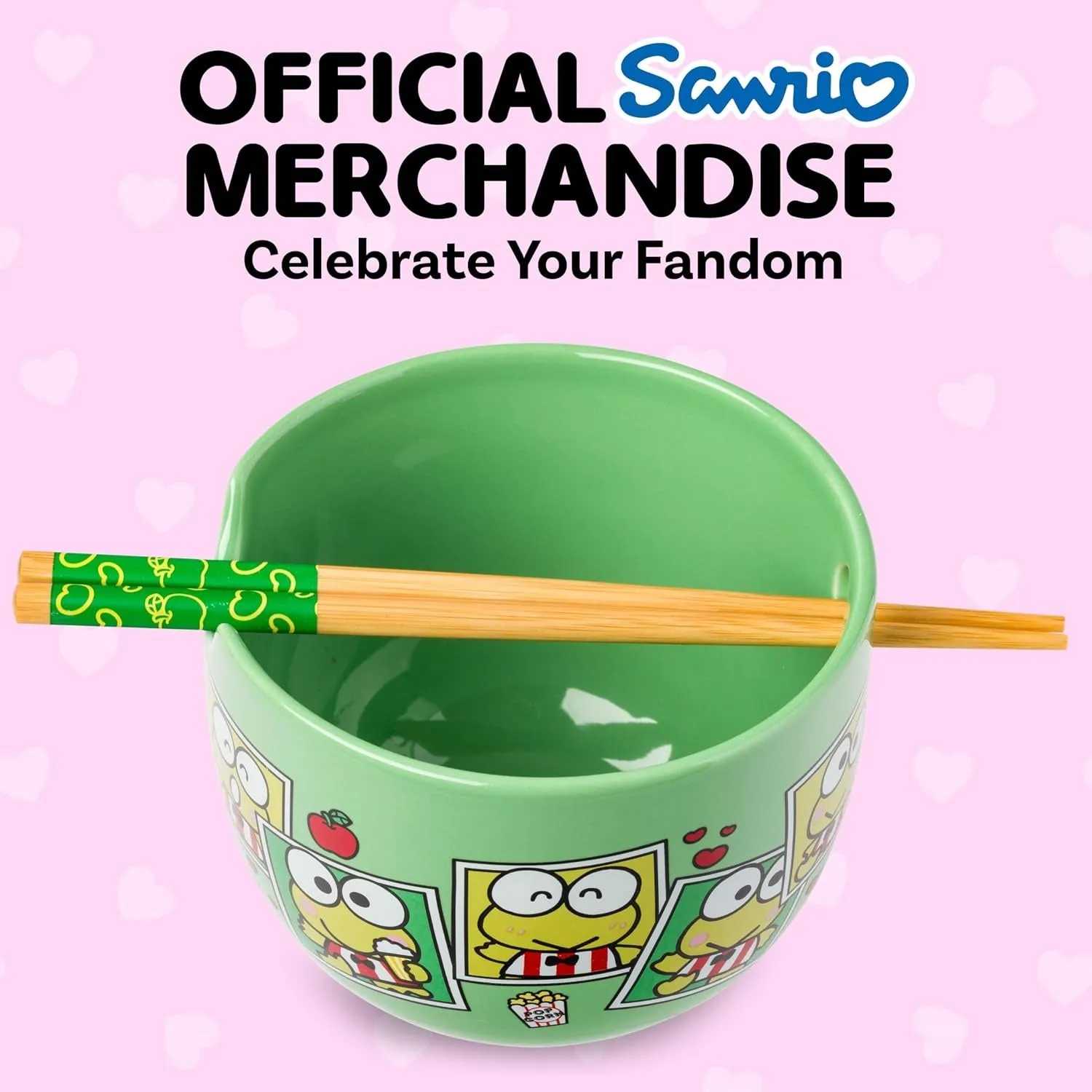 Hello Kitty Keroppi Ceramic Ramen Bowl and Chopstick Set Snap Shots 20 oz