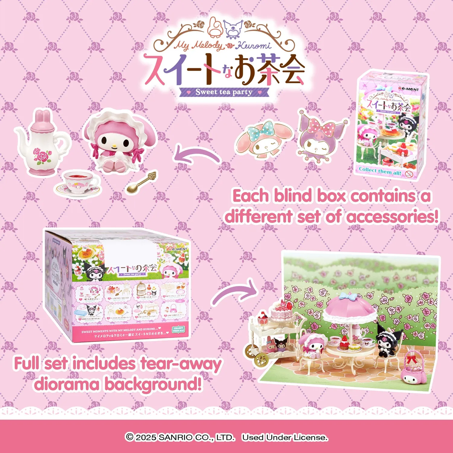 Hello Kitty Re-Ment My Melody & Kuromi Sweet Tea Party Blind Box Figure Set minifigurer