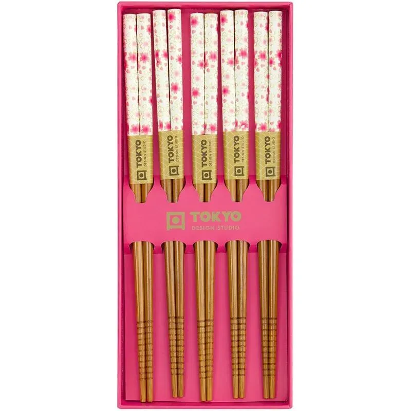 Neo Tokyo Chopsticks Gift Box Vivid Pink Sakura spisepinner 5 par bambus