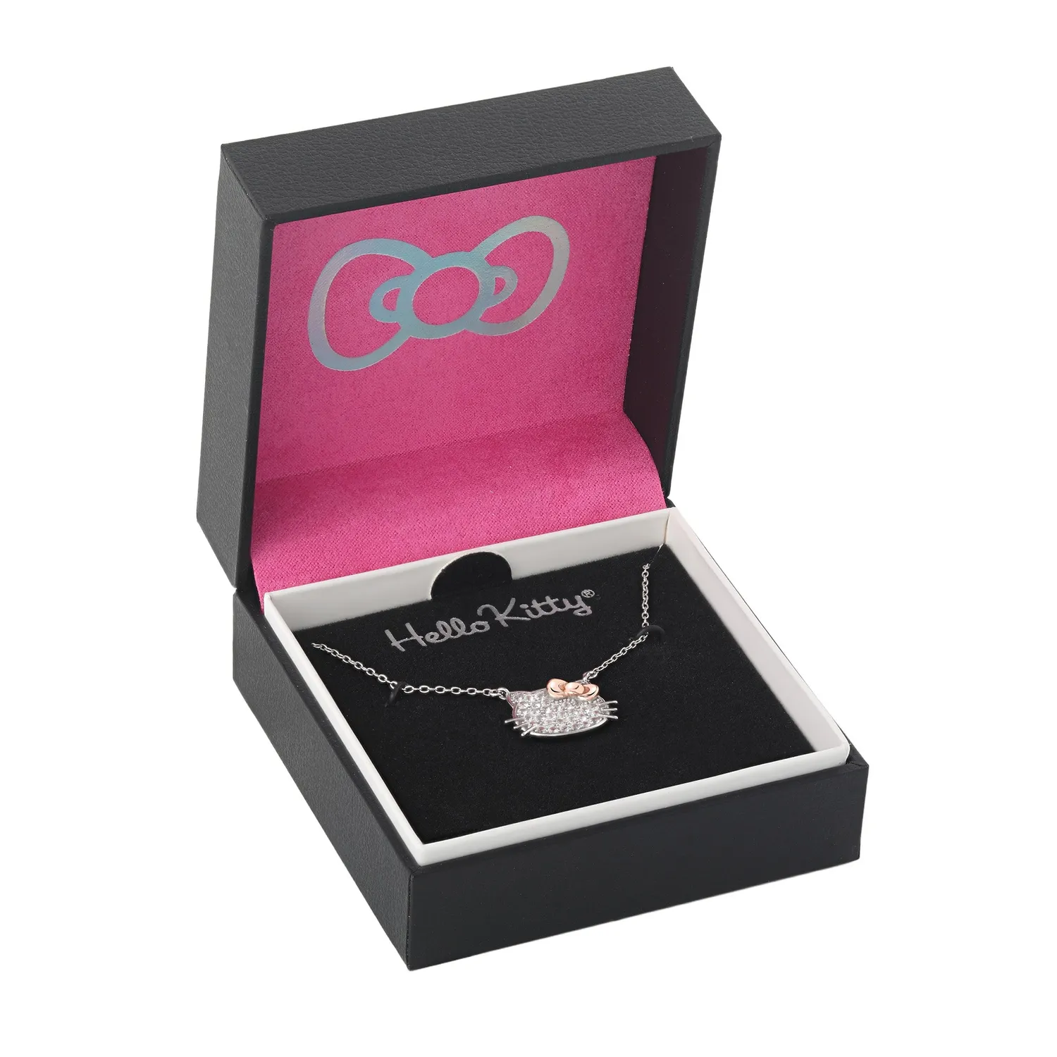 Hello Kitty 18" Two-Tone Gold Plated Pavé Necklace halskjede hvit safir