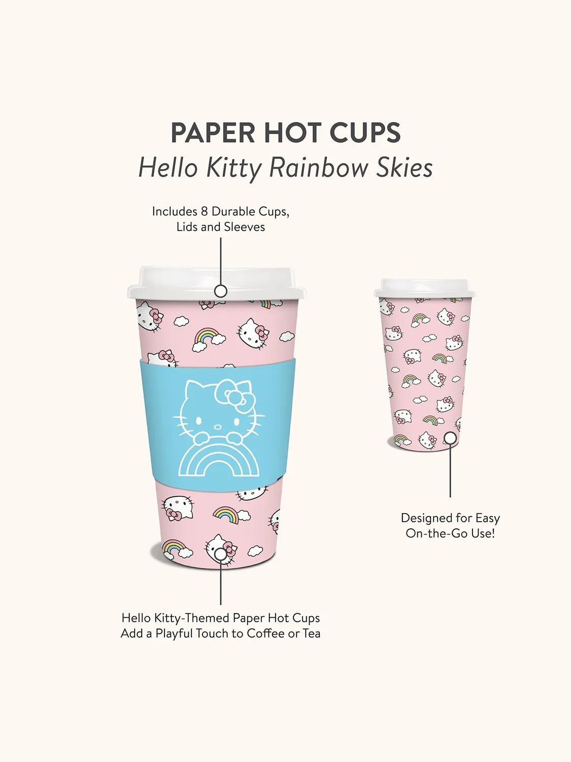 Hello Kitty x Studio Oh! Rainbow Skies pappkopper 8 stk 16 oz