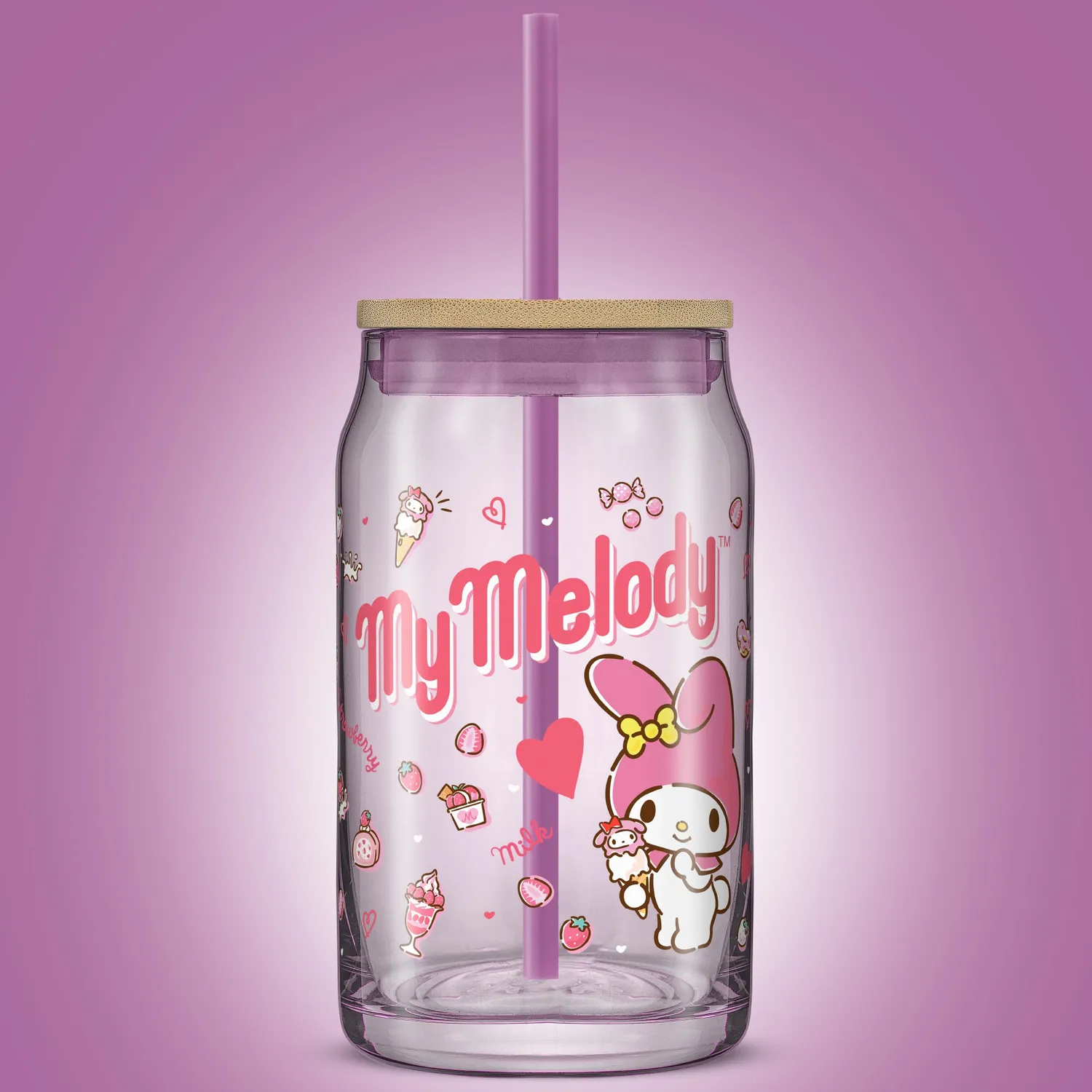 Hello Kitty My Melody Favorite Flavor glass med lokk 473 ml