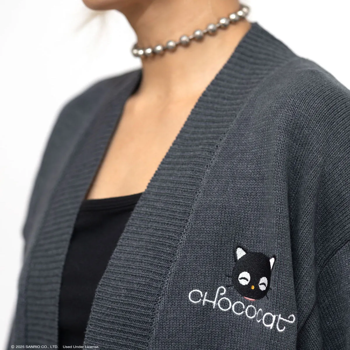 Hello Kitty Chococat Flowers Embroidered Knit cardigan svart