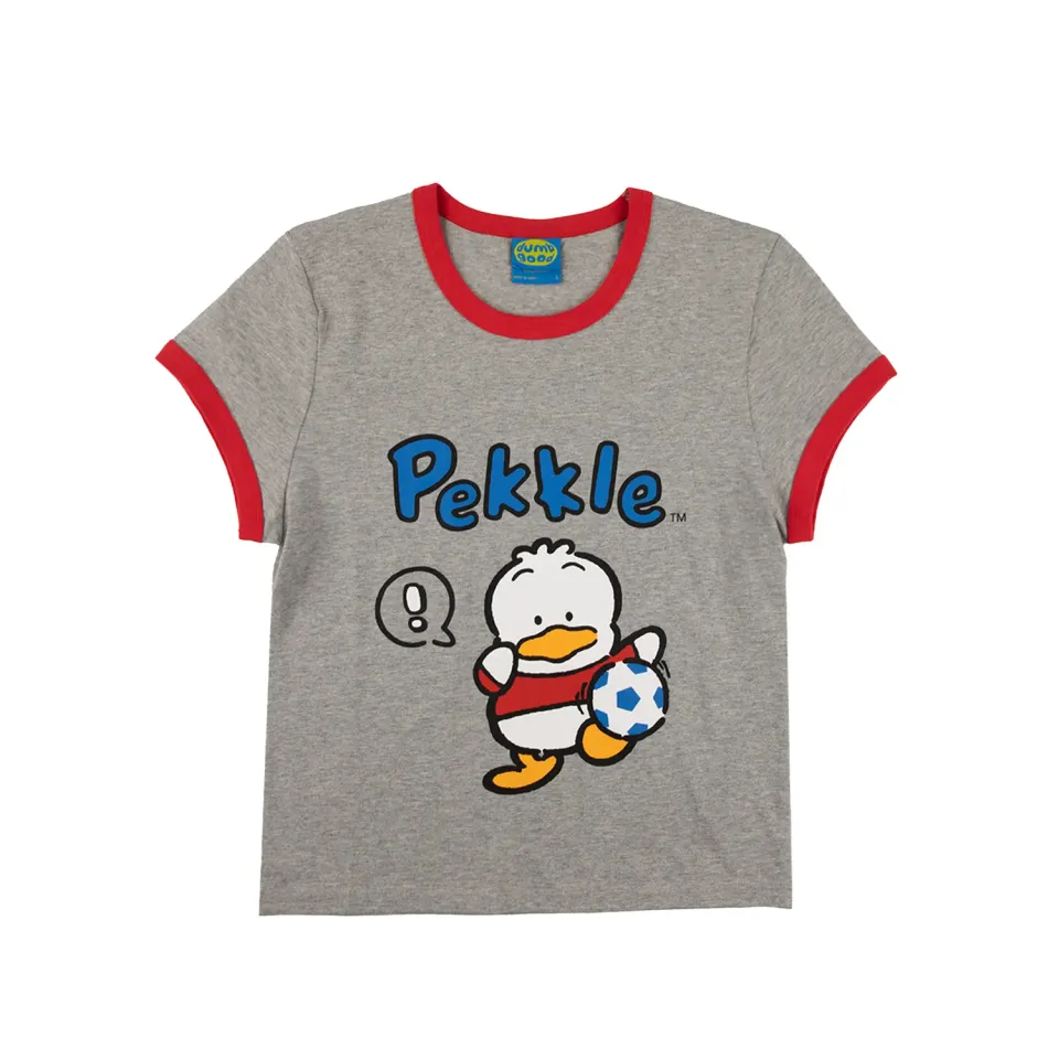 Hello Kitty Pekkle x Dumbgood Grey Ringer Baby Tee grå T-skjorte SMALL