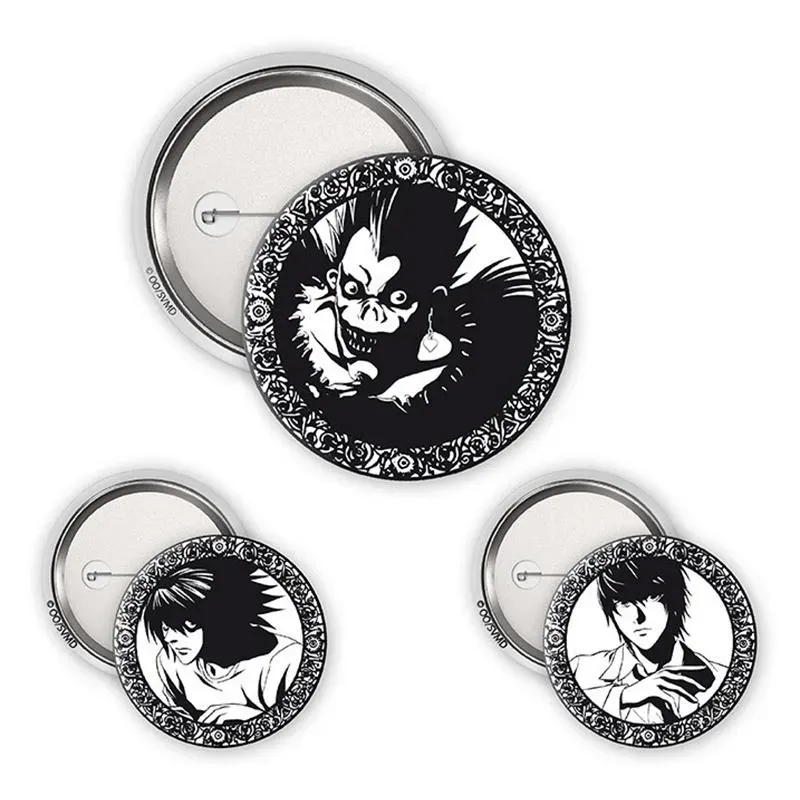 Neo Tokyo Death Note Light, L & Ryuk buttons 3-pakning