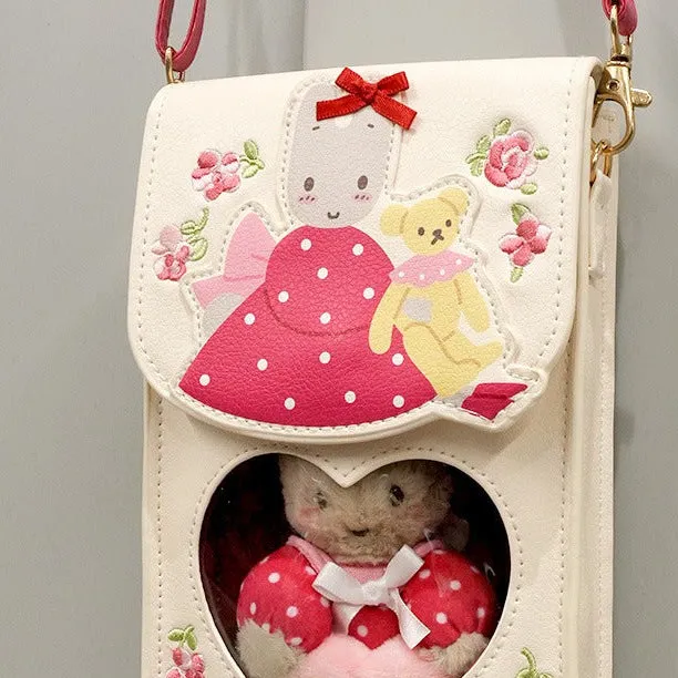 Marroncream Teddy Friend Series mini skulderveske med vindu