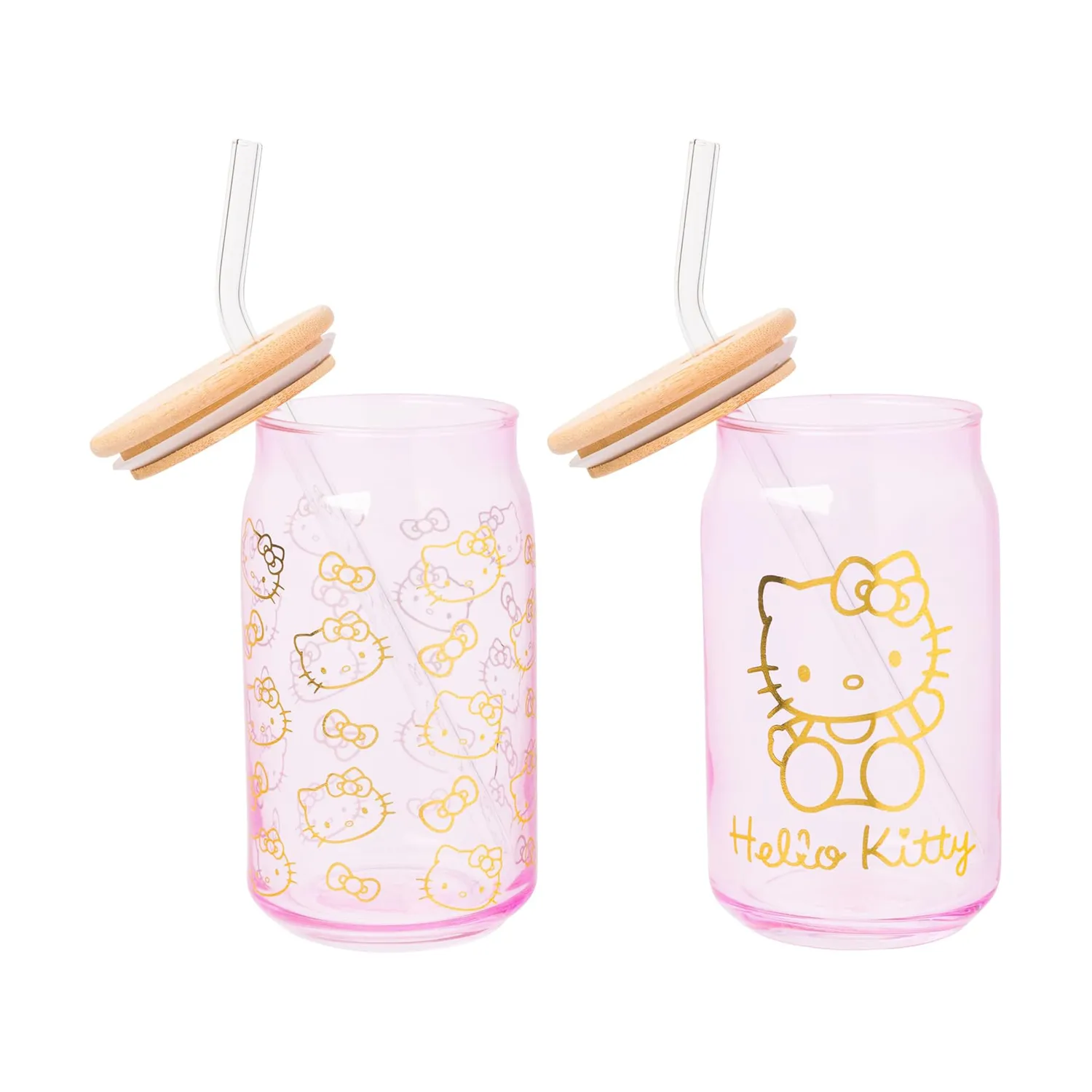 Hello Kitty Pink Glass Jar Tumblers glasskrus med bambuslokk 2-pakning