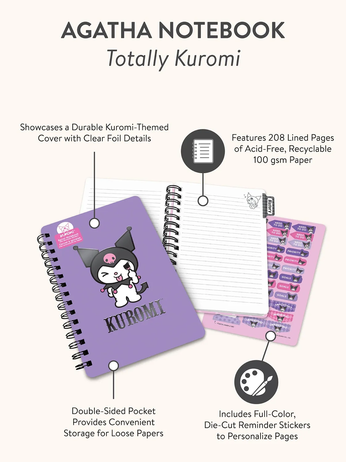 Hello Kitty Kuromi x Studio Oh! Agatha notatbok 208 sider