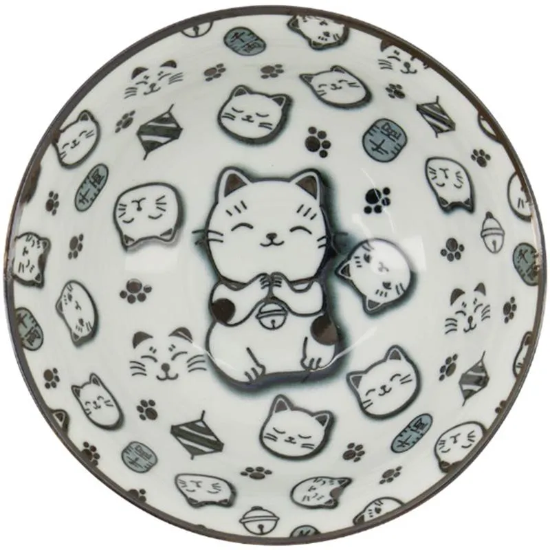 Japansk porselensskål svart lykkekatt 500 ml