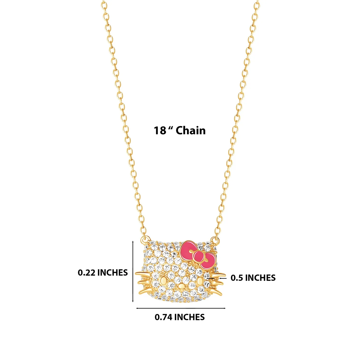 Hello Kitty 18” Gold Plated Face Pave 3D Necklace halskjede 18 tommer
