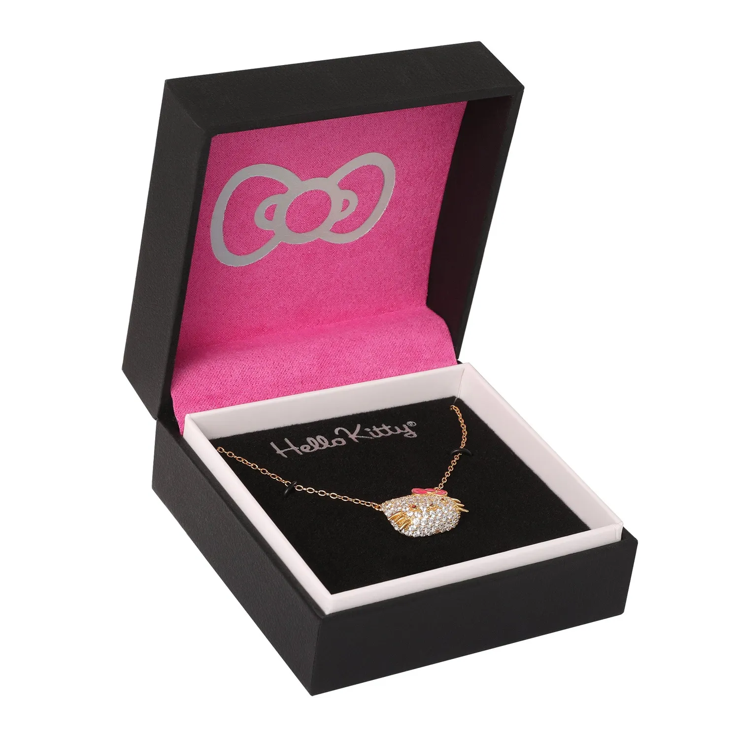 Hello Kitty 18” Gold Plated Face Pave 3D Necklace halskjede 18 tommer