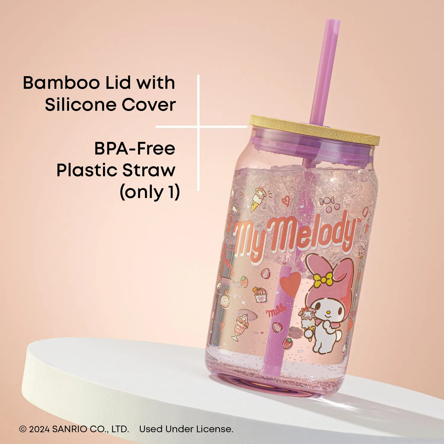 Hello Kitty My Melody Favorite Flavor glass med lokk 473 ml