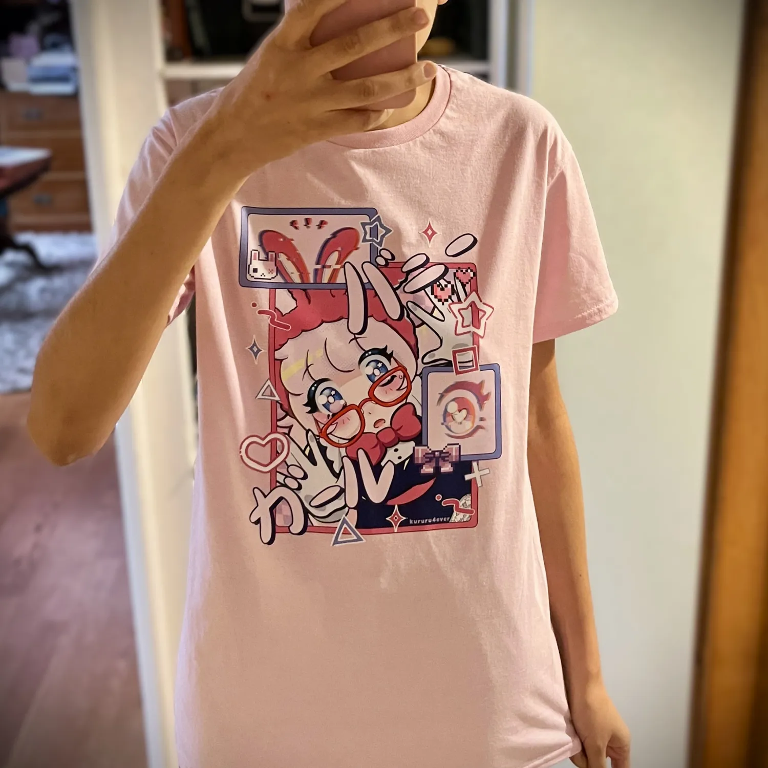 Kururu4ever Limited Bunny Girl Pink Shirt skjorte M 100 % bomull