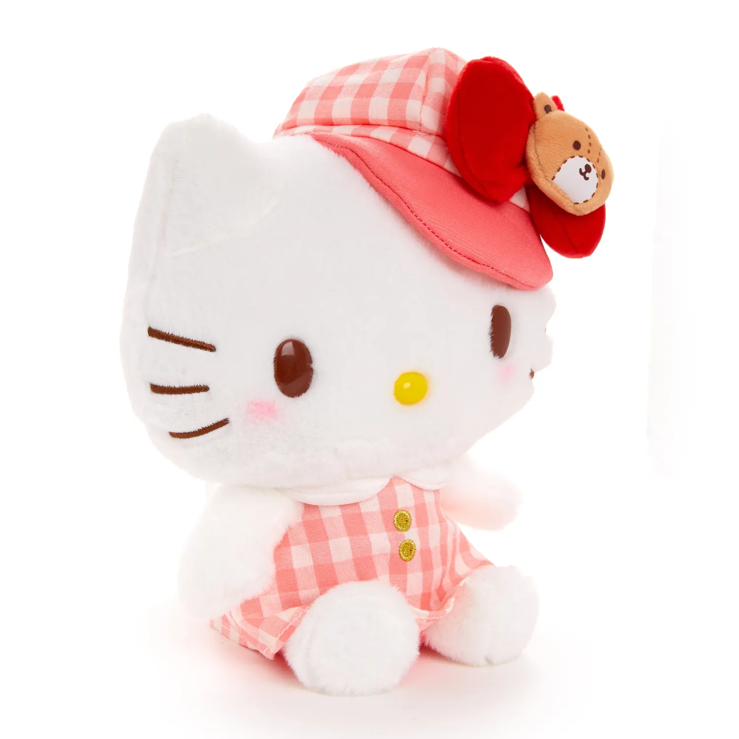Hello Kitty Gingham Cap 8-tommers plysjbamse rutete antrekk