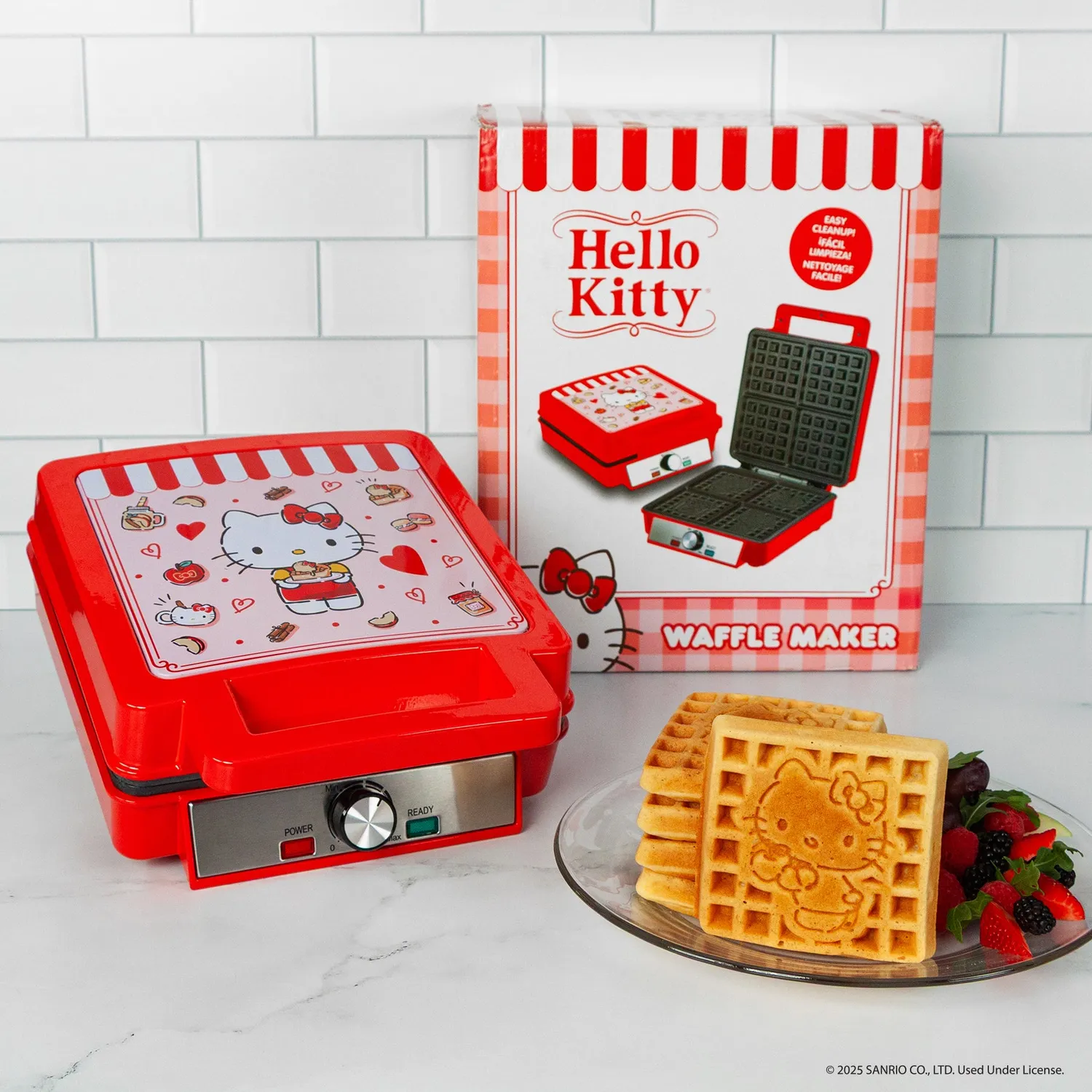 Hello Kitty Deluxe vaffeljern rød med justerbar varme