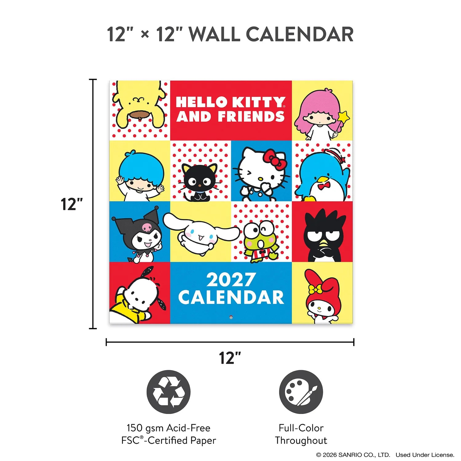 Hello Kitty and Friends 2027 Retro veggkalender 12 måneder