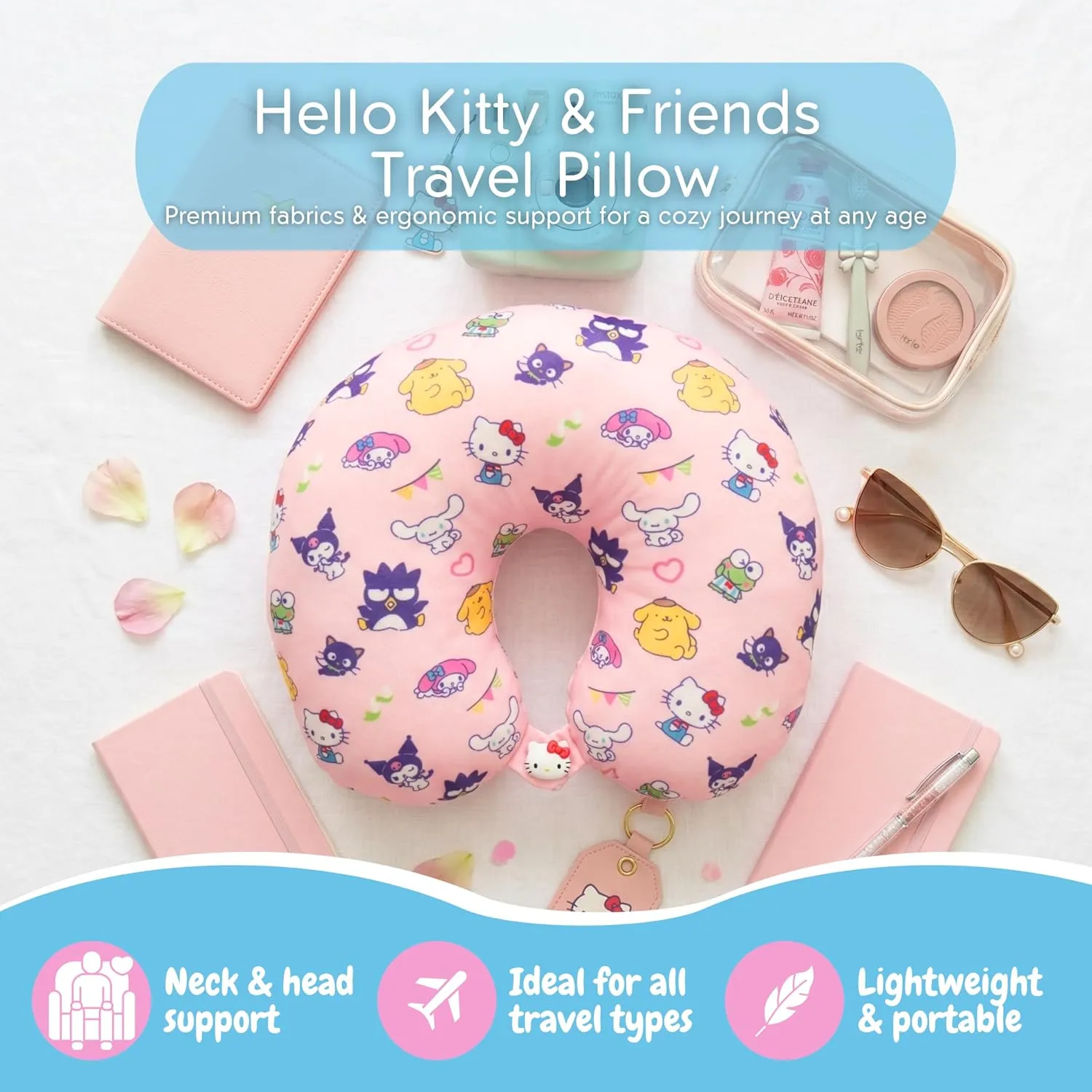 Hello Kitty Travel Neck Pillow reisepute flerfarget lett
