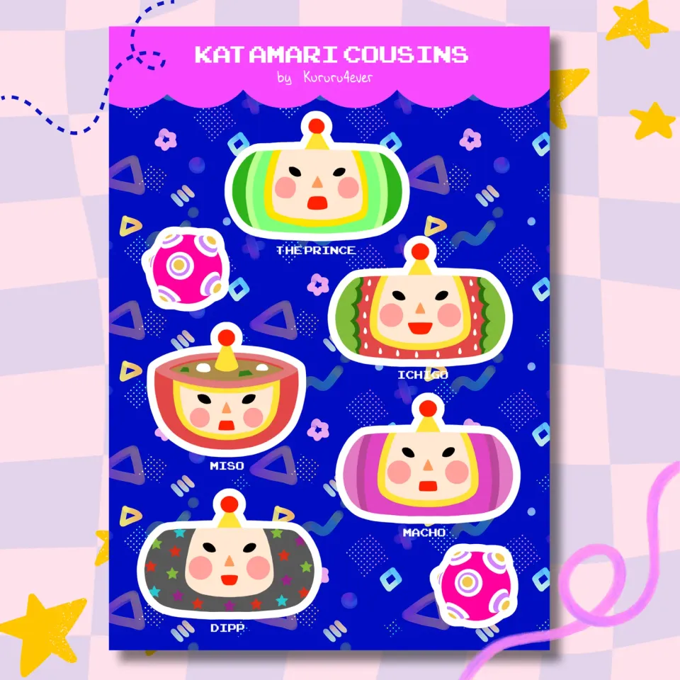 Kururu4ever Katamari Cousins Sticker Sheet klistremerkeark laminert
