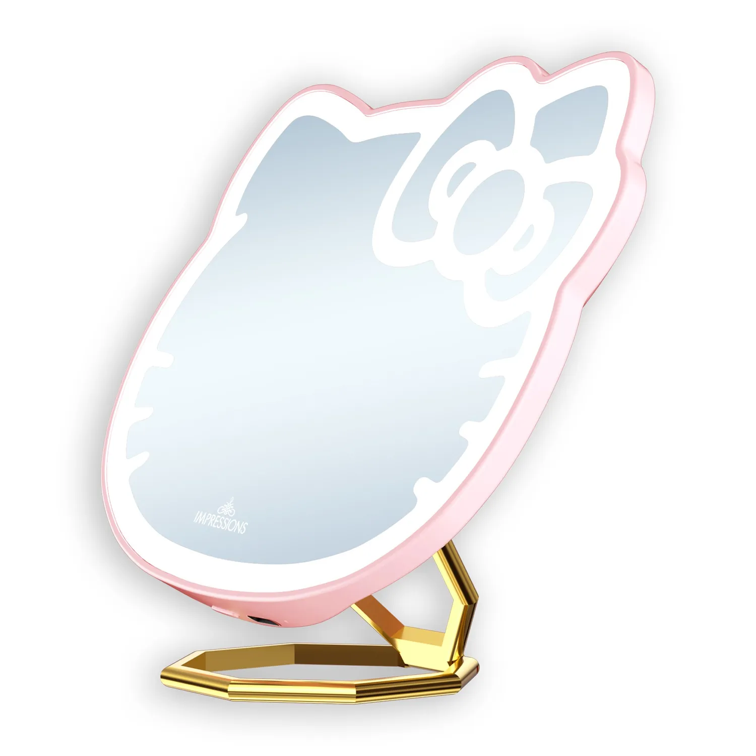 Hello Kitty x Impressions Vanity lommespeil med ringstativ rosa hvit LED