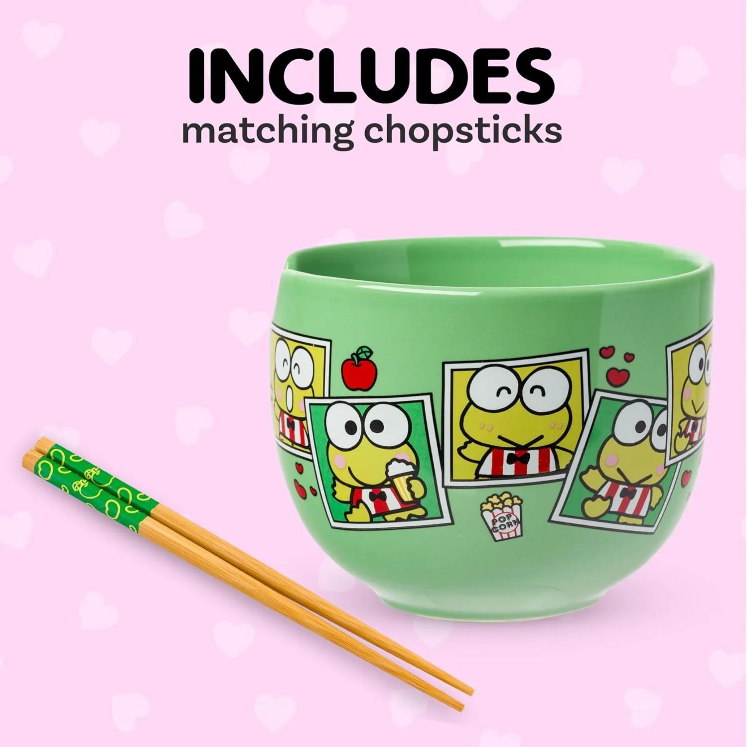 Hello Kitty Keroppi Ceramic Ramen Bowl and Chopstick Set Snap Shots 20 oz