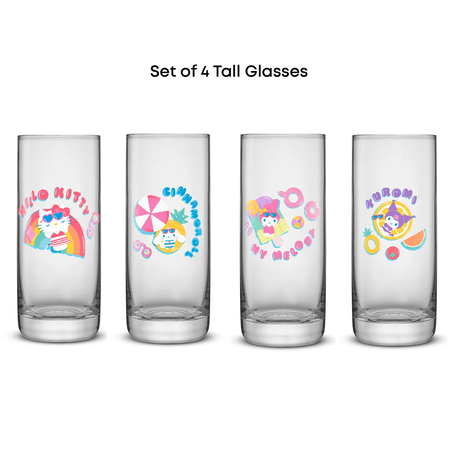 JoyJolt Hello Kitty and Friends Pool Party Tall Drinking Glasses drikkeglass 4-pakning