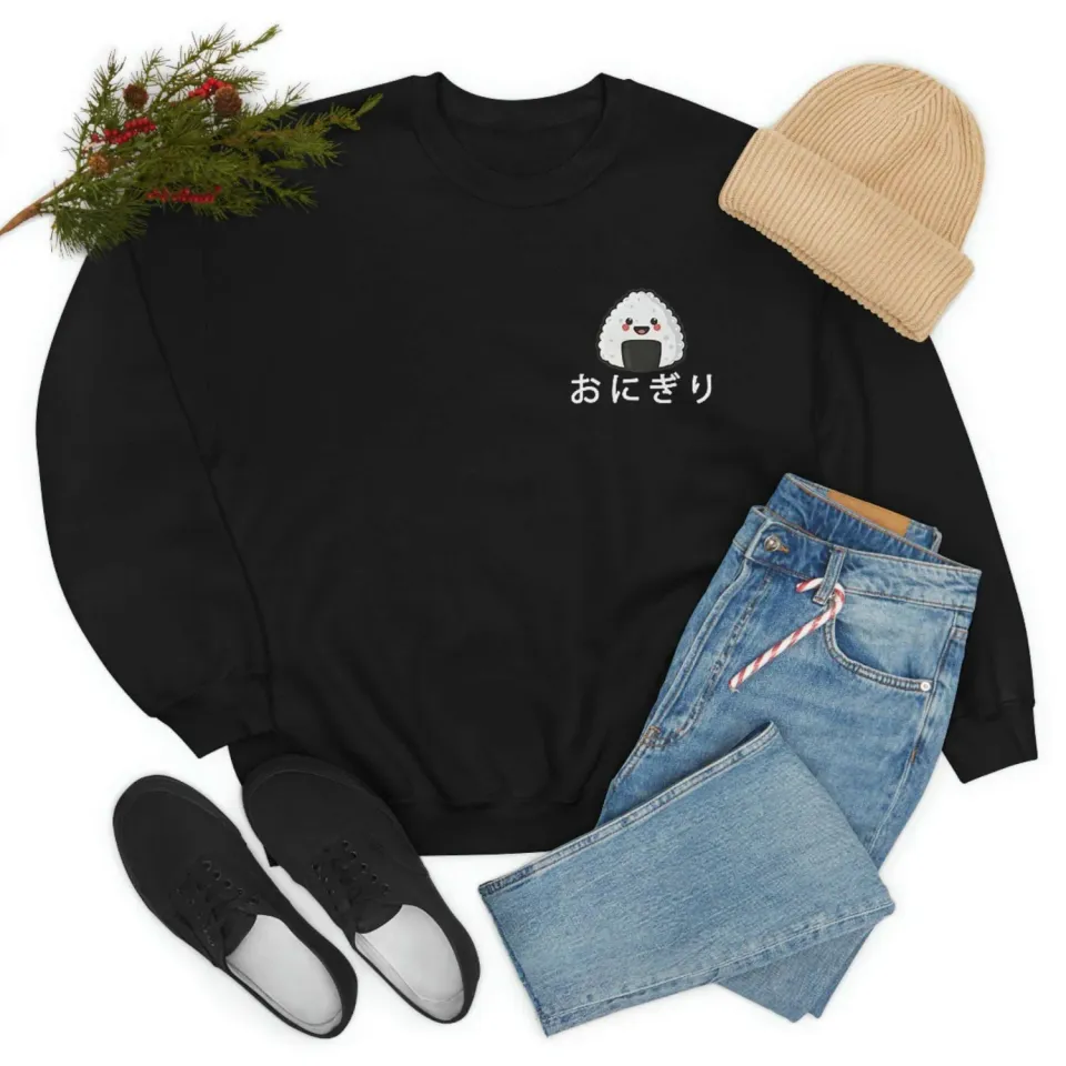 Anibox Japanese Rice Ball sweatshirt svart unisex med animeplakat