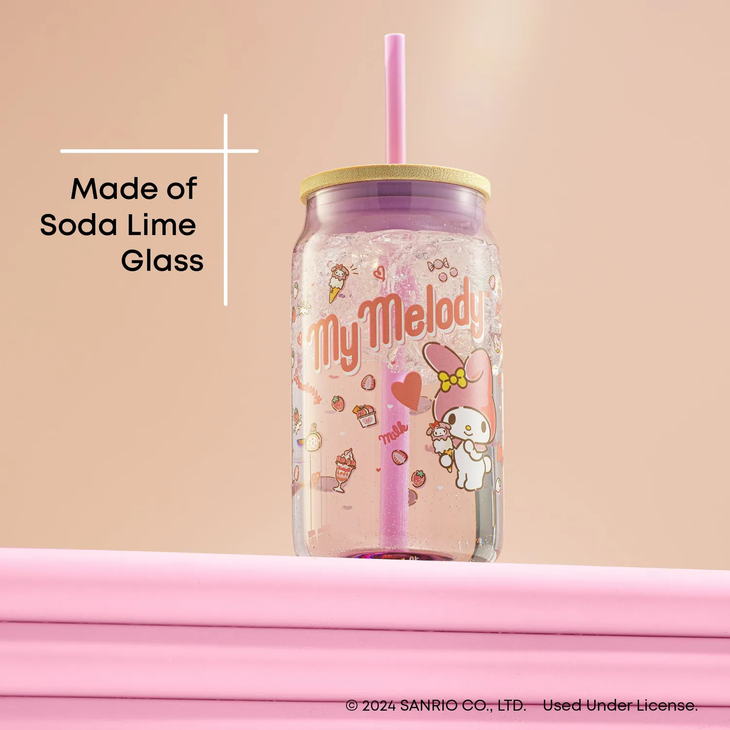 Hello Kitty My Melody Favorite Flavor glass med lokk 473 ml