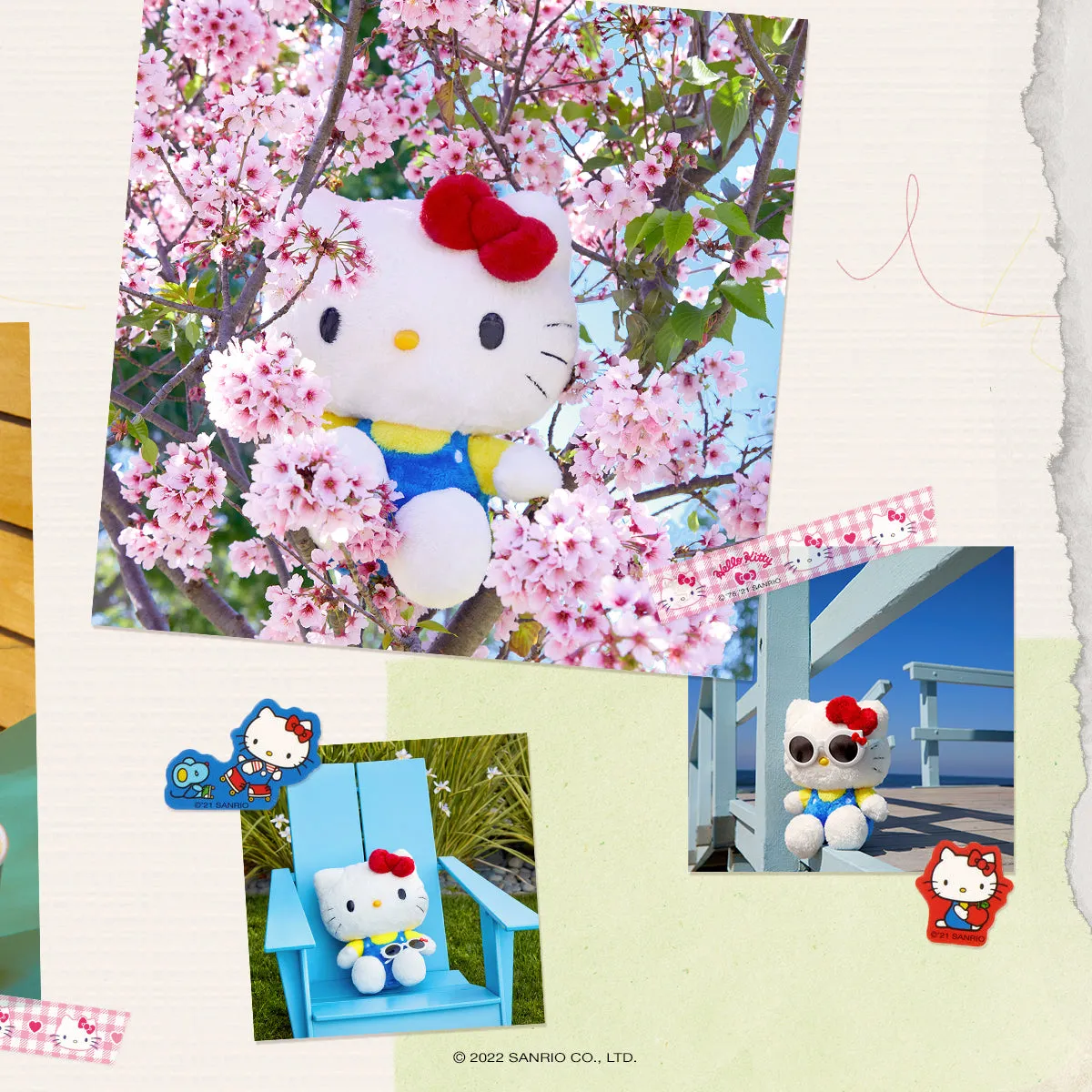 Hello Kitty Classic Series plysjbamse 10 tommer hvit med blå kjeledress