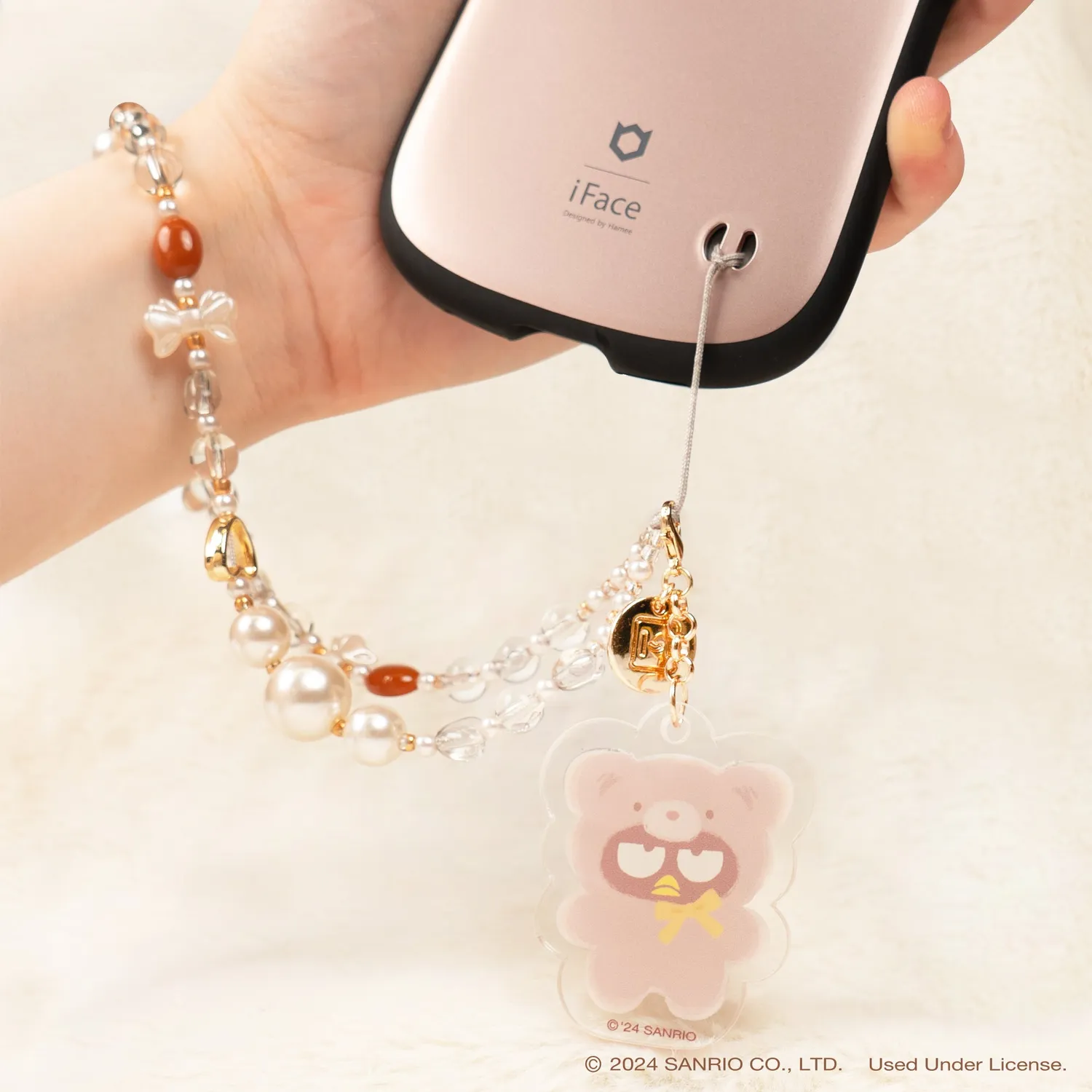 Hello Kitty and Friends Badtz-maru Latte Bear telefonrem med perler