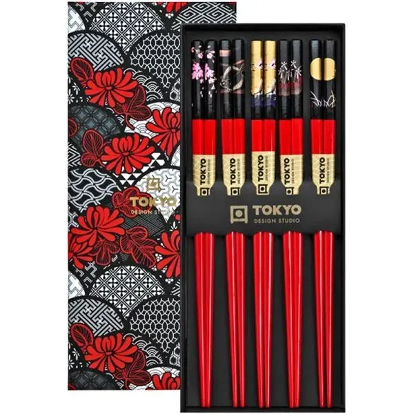 Neo Tokyo Japanese Autumn Patterns spisepinner 5 par rød bambus