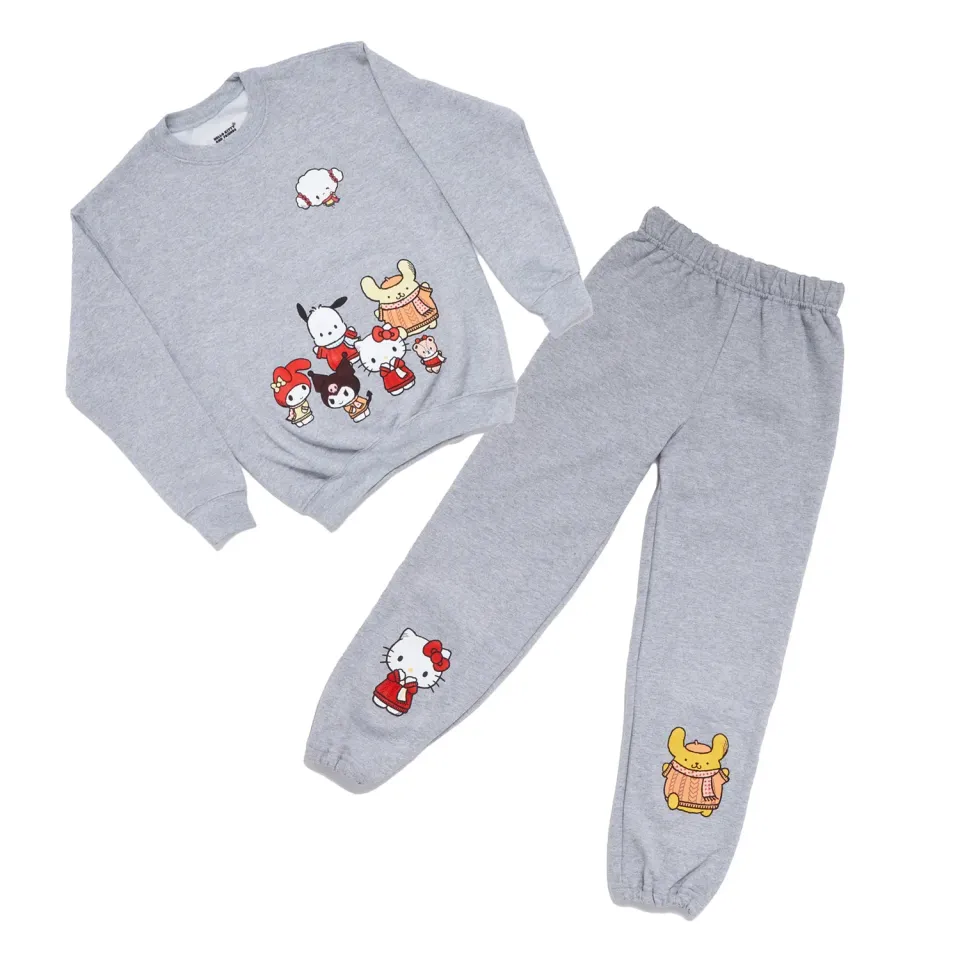 Hello Kitty and Friends Big Kids Cozy Fleece Loungewear Set pysjamas gråmelerte