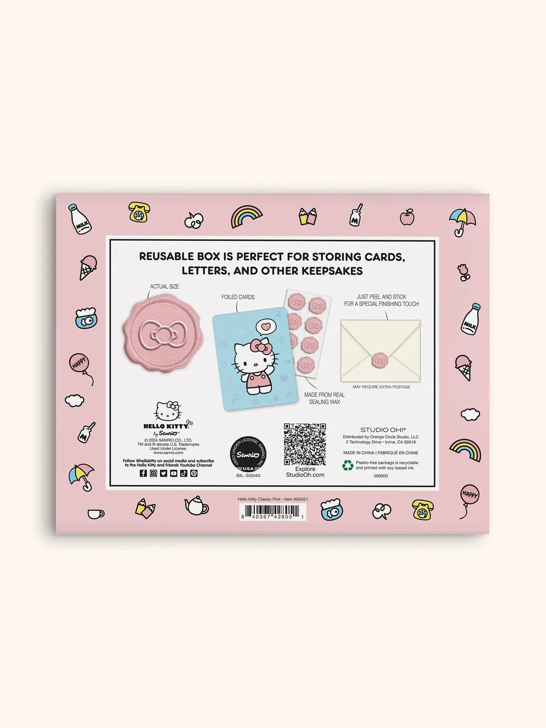 Hello Kitty x Studio Oh! Classic Pink kortsett 25 deler med foliedetaljer